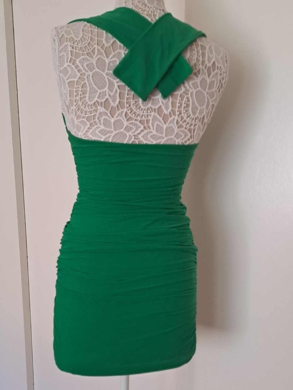 Green Ruched Halter Mini Dress - Picture 2 of 9